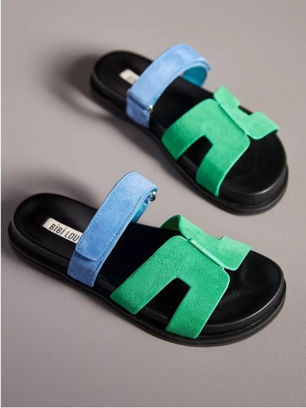 BIBI LOU Green & Blue Suede Slide Sandals